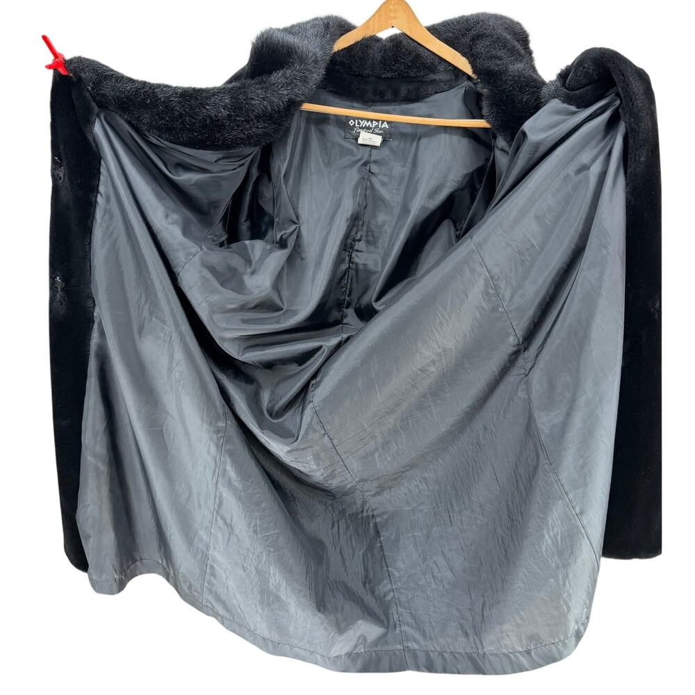 Olympia Limited Inc Black Faux Fur Long Coat Pockets Fully Lined 3 Clasp L - Picture 6 of 12